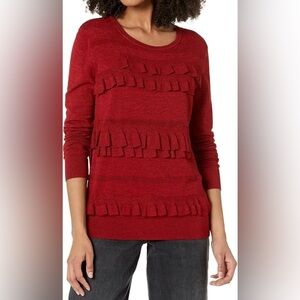 Diane Von Furstenberg Ruffle Sweater Womens L Merino Wool Benni Red